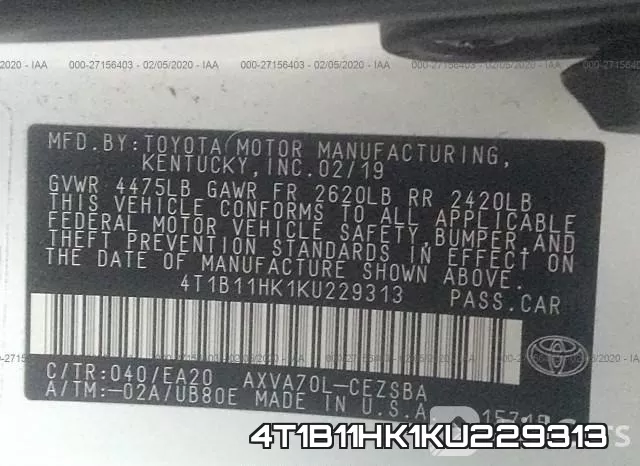 4T1B11HK1KU229313 фото 10