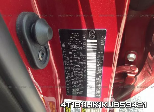 4T1B11HK1KU853421 фото 10