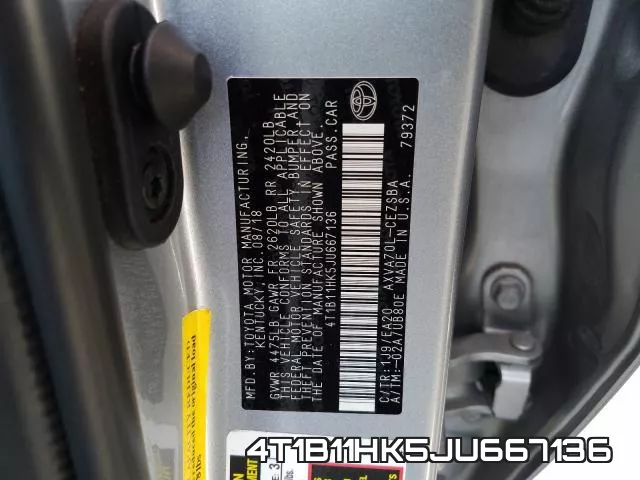 4T1B11HK5JU667136 фото 2