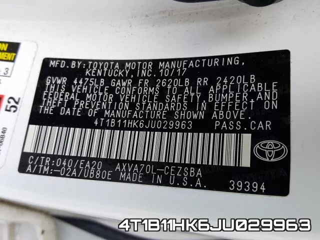 4T1B11HK6JU029963 фото 2
