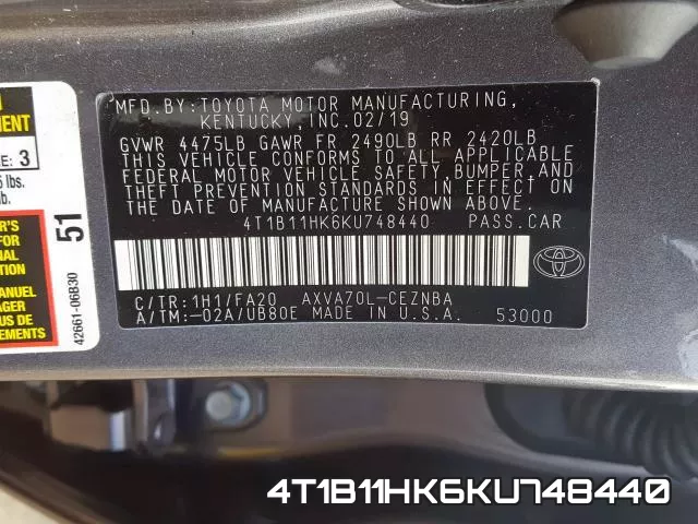 4T1B11HK6KU748440 фото 2