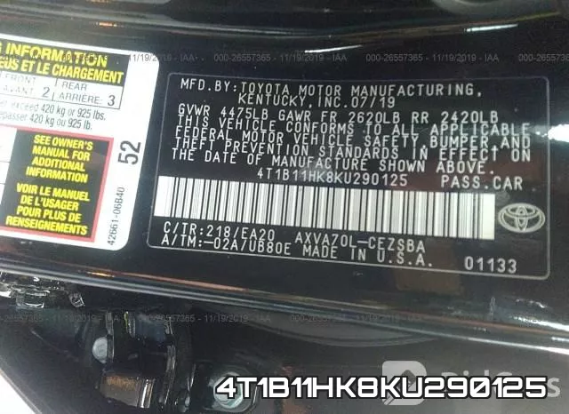 4T1B11HK8KU290125 фото 10