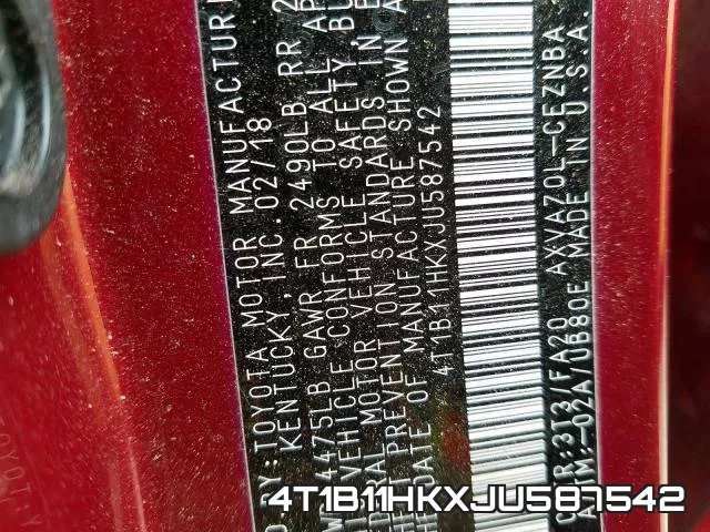 4T1B11HKXJU587542 фото 2