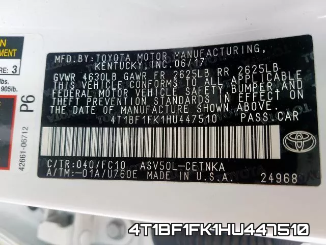 4T1BF1FK1HU447510 фото 2