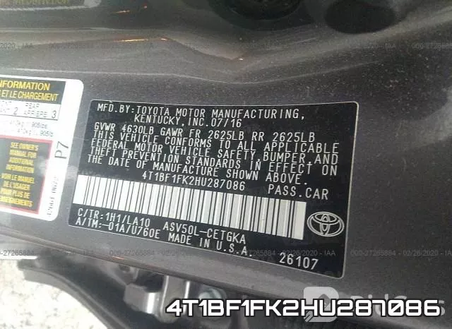 4T1BF1FK2HU287086 фото 10
