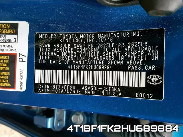 4T1BF1FK2HU689884 фото 2