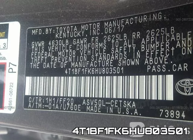 4T1BF1FK6HU803501 фото 10