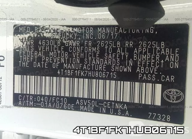 4T1BF1FK7HU806715 фото 10