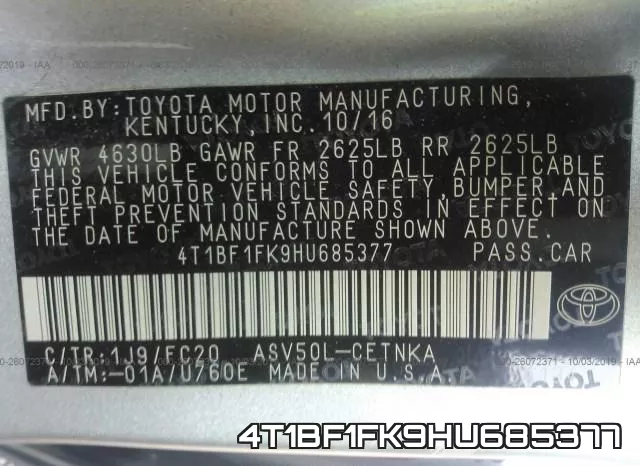 4T1BF1FK9HU685377 фото 10