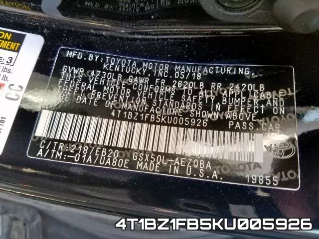 4T1BZ1FB5KU005926 фото 2