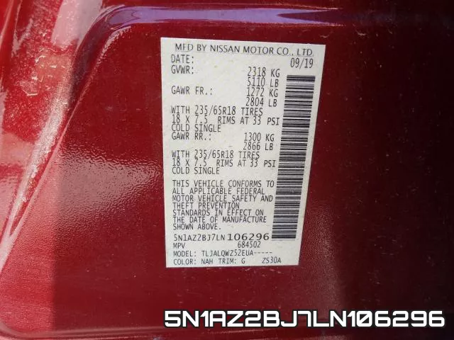5N1AZ2BJ7LN106296 фото 2