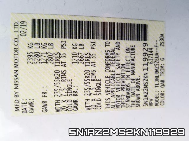 5N1AZ2MS2KN119929 фото 2