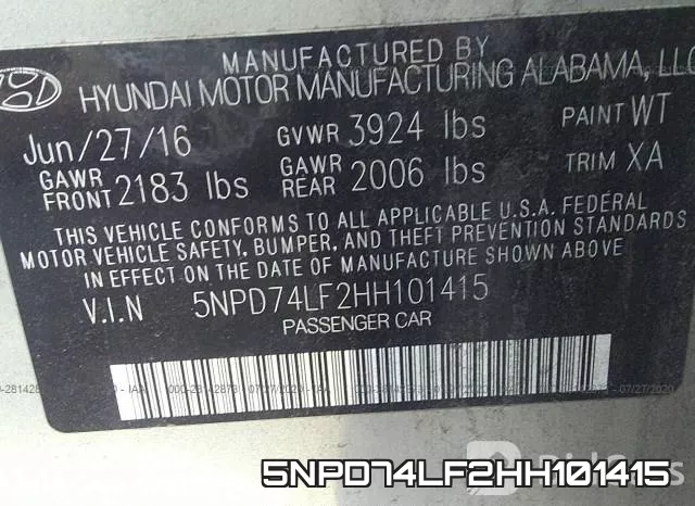 5NPD74LF2HH101415 фото 10
