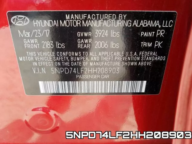 5NPD74LF2HH208903 фото 2