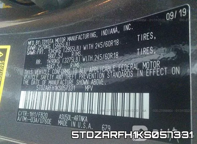 5TDZARFH1KS057331 фото 10