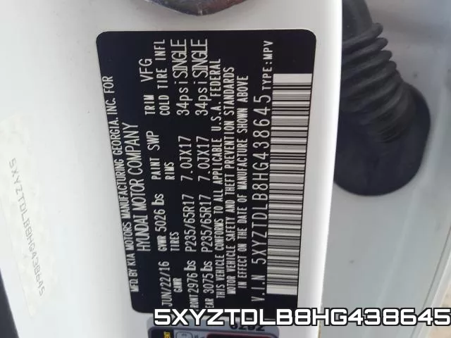 5XYZTDLB8HG438645 фото 2