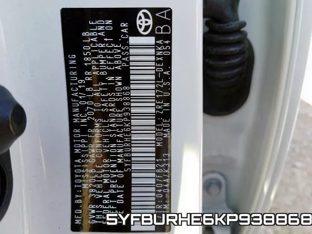 5YFBURHE6KP938868 фото 2