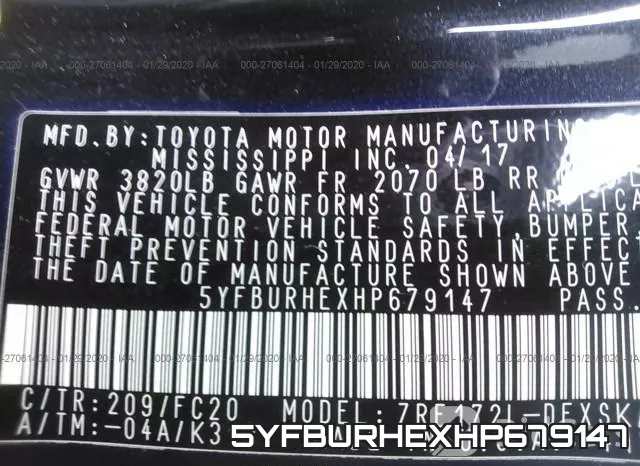 5YFBURHEXHP679147 фото 10
