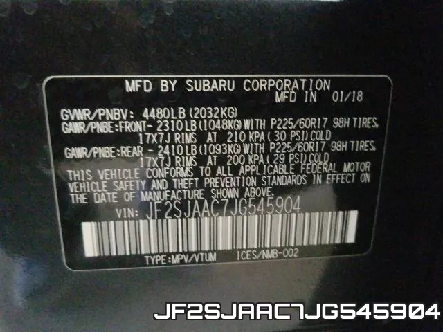 JF2SJAAC7JG545904 фото 2