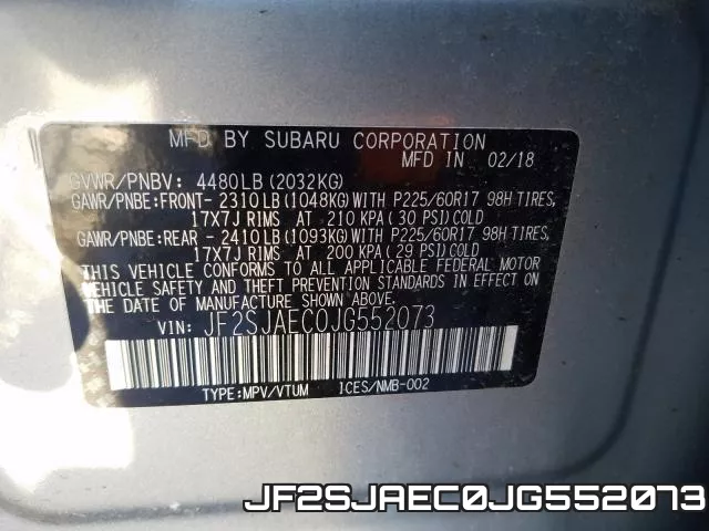 JF2SJAEC0JG552073 фото 2