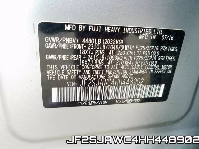 JF2SJAWC4HH448902 фото 2