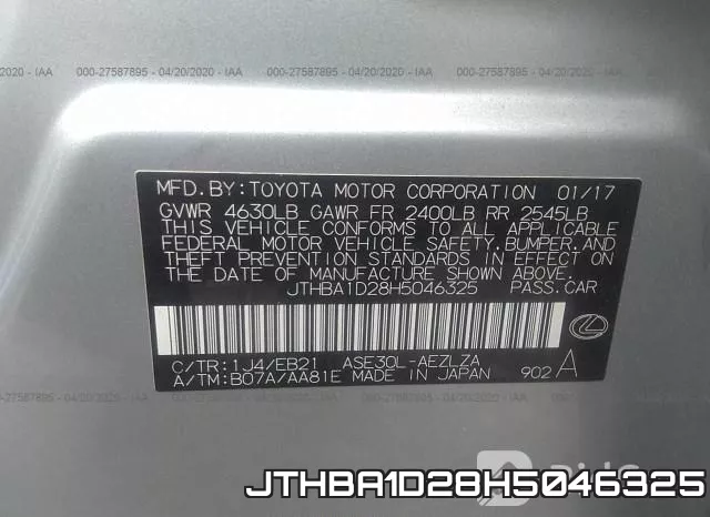 JTHBA1D28H5046325 фото 10