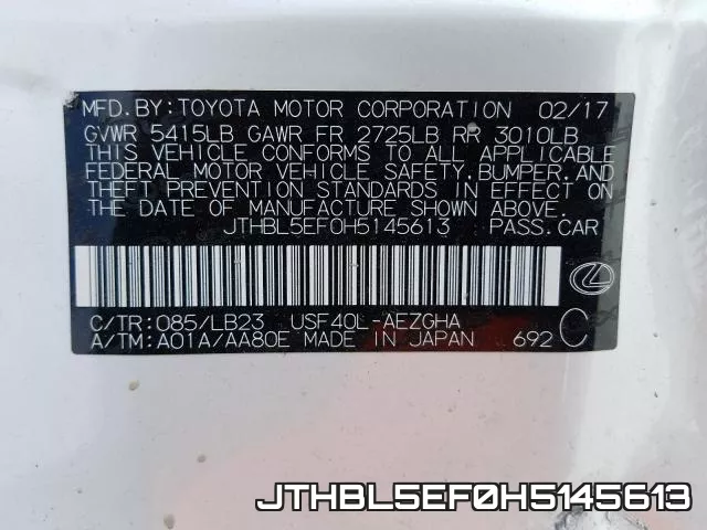 JTHBL5EF0H5145613 фото 2