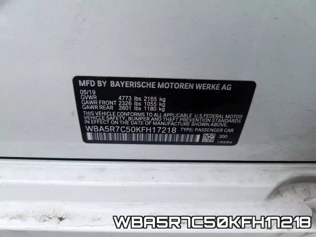 WBA5R7C50KFH17218 фото 2