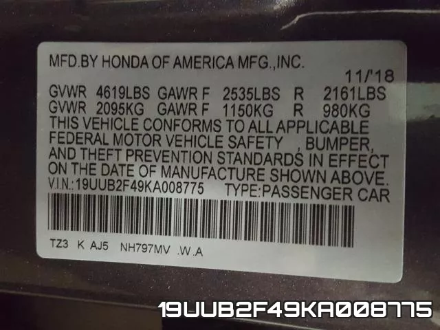 19UUB2F49KA008775 фото 2