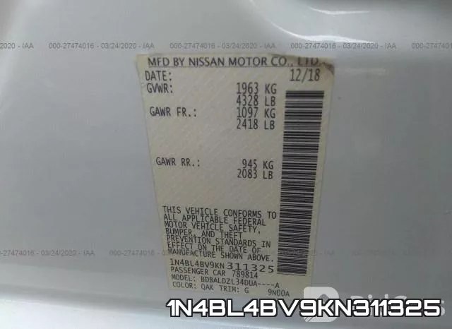 1N4BL4BV9KN311325 фото 10