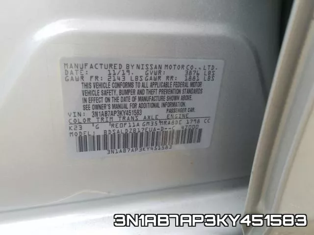 3N1AB7AP3KY451583 фото 2
