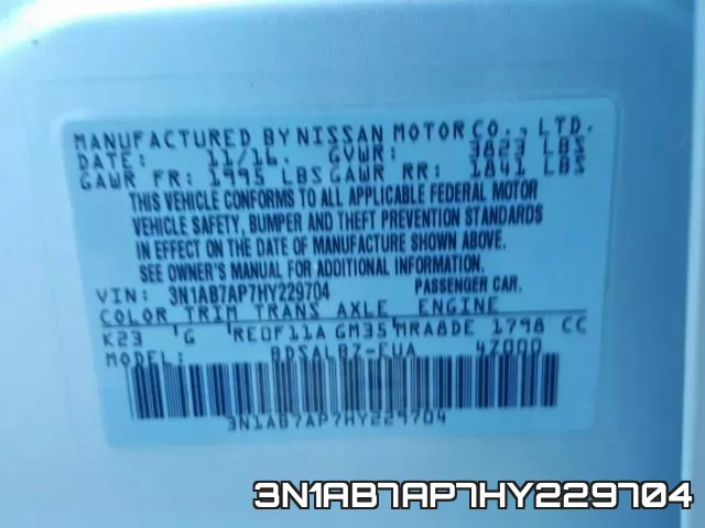 3N1AB7AP7HY229704 фото 2