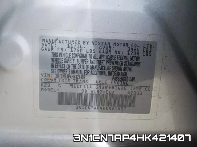 3N1CN7AP4HK421407 фото 2