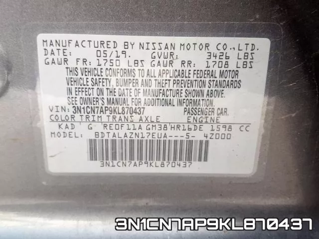 3N1CN7AP9KL870437 фото 2