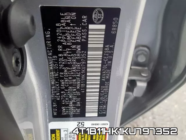 4T1B11HK1KU797352 фото 2