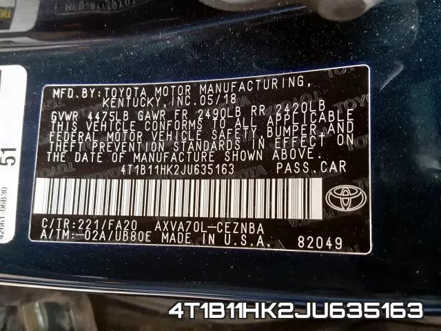 4T1B11HK2JU635163 фото 2