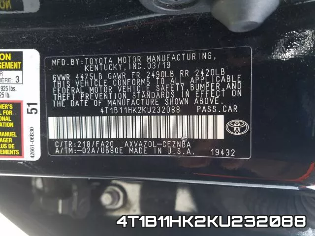 4T1B11HK2KU232088 фото 2