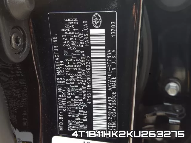 4T1B11HK2KU263275 фото 2