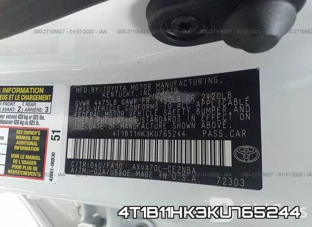 4T1B11HK3KU765244 фото 10