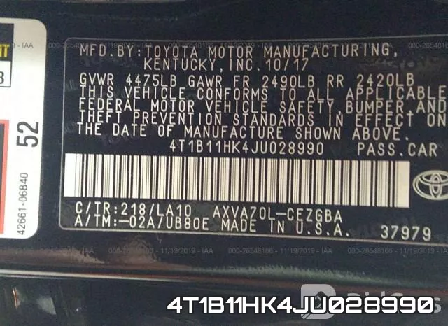 4T1B11HK4JU028990 фото 10