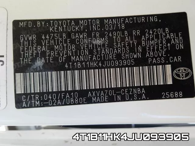 4T1B11HK4JU093905 фото 2