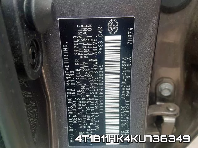 4T1B11HK4KU736349 фото 2