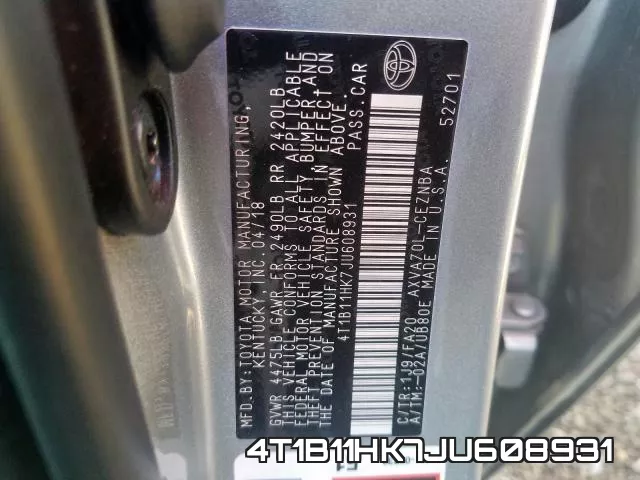 4T1B11HK7JU608931 фото 2