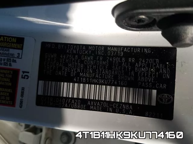 4T1B11HK9KU774160 фото 2