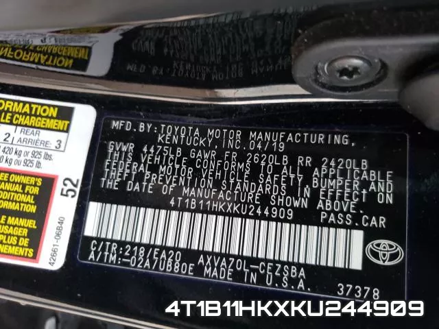 4T1B11HKXKU244909 фото 2
