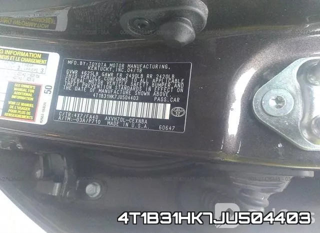 4T1B31HK7JU504403 фото 9