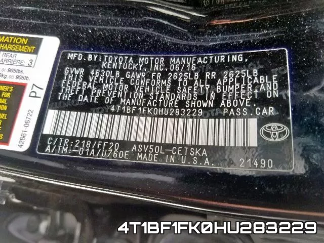 4T1BF1FK0HU283229 фото 2