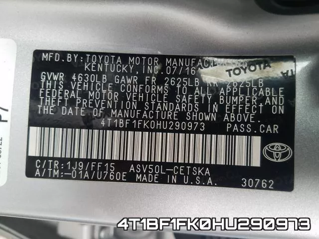 4T1BF1FK0HU290973 фото 2