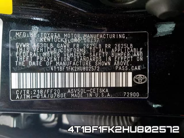 4T1BF1FK2HU802572 фото 2