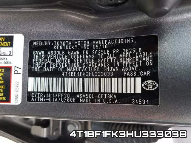 4T1BF1FK3HU333038 фото 2